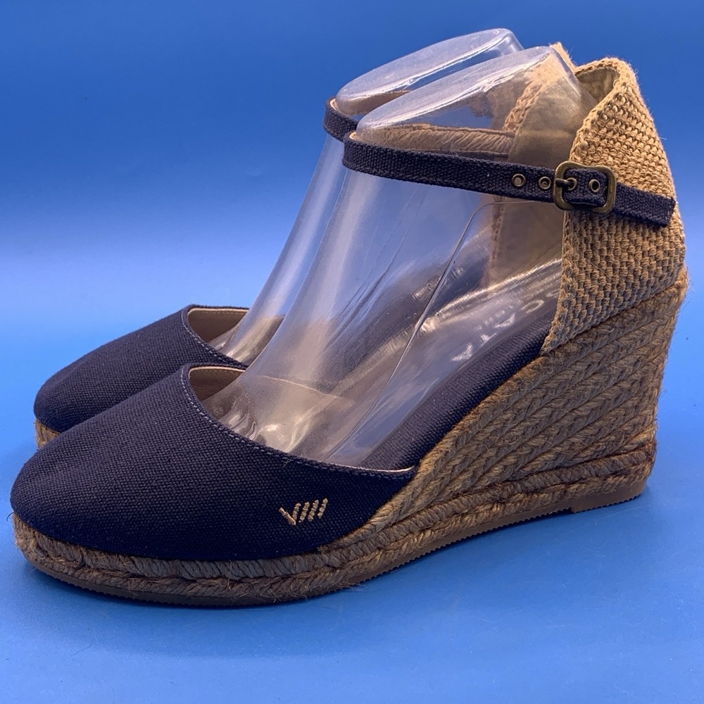 Viscata Navy Blue Low Wedge Espadrilles Sandals - Size US 10 - Picture 5 of 8